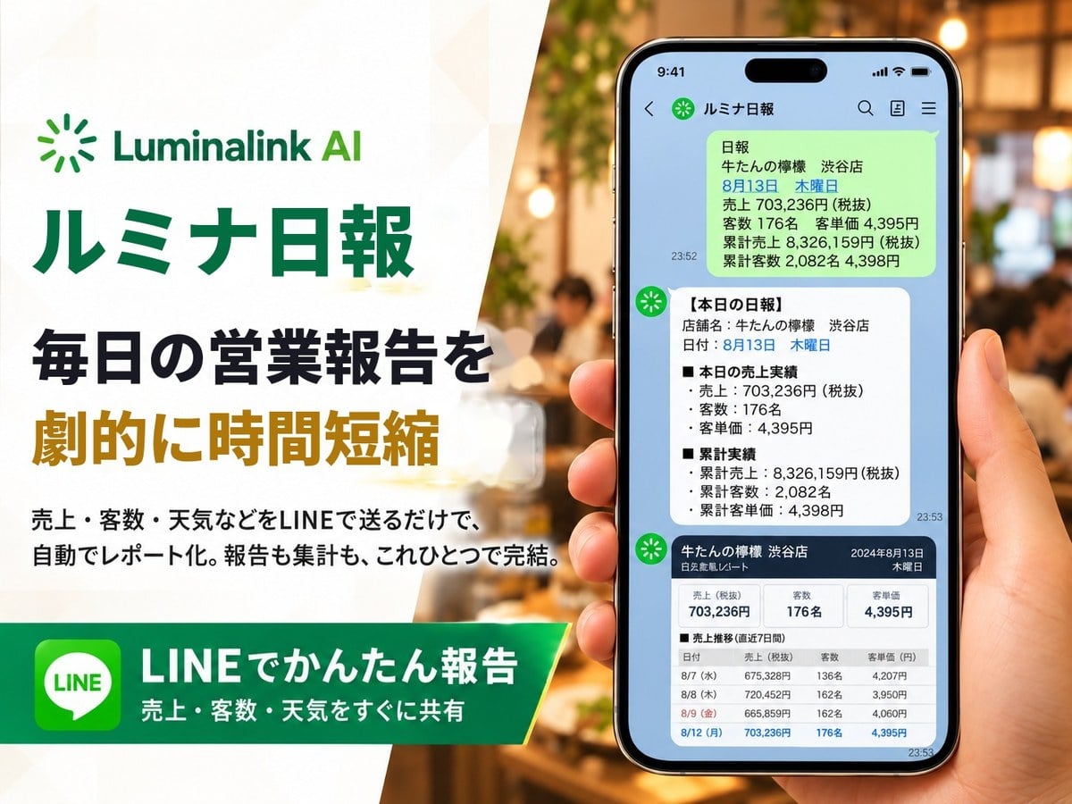 ルミナ日報:毎日の営業報告を劇的に時間短縮。LINEで送るだけで自動レポート化